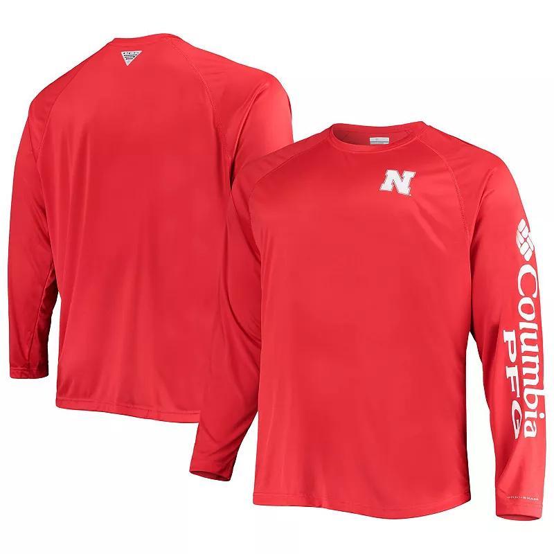 Mens Columbia Scarlet Nebraska Huskers Big & Tall Terminal Tackle Omni-Shade Long Sleeve Raglan T-Shirt Product Image