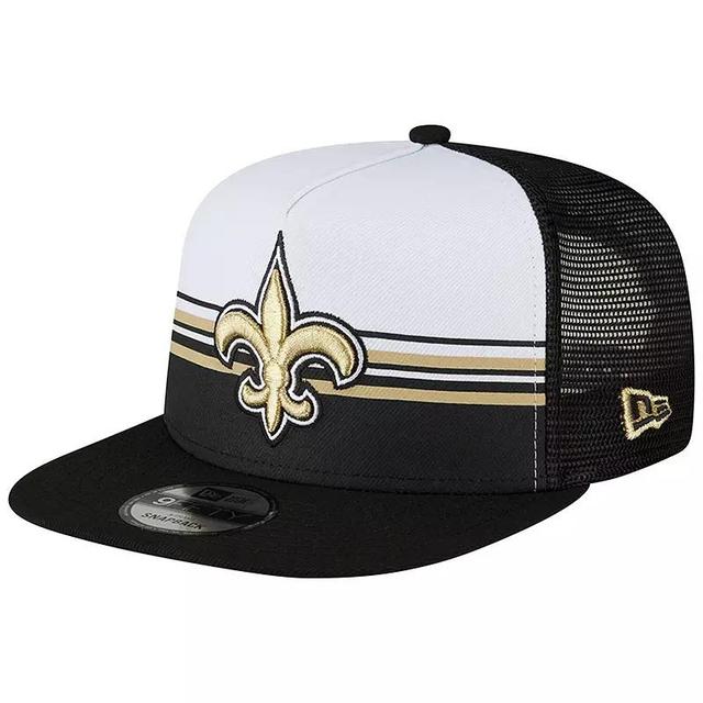 Mens New Era /Black New Orleans Saints Striped A-Frame 9FIFTY Trucker Snapback Hat Product Image