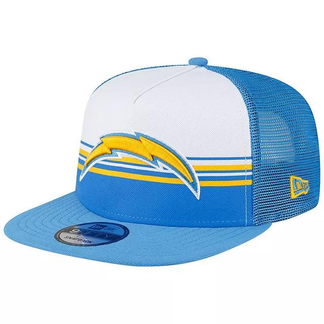 Mens New Era /Powder Blue Los Angeles Chargers Striped A-Frame 9FIFTY Trucker Snapback Hat Product Image