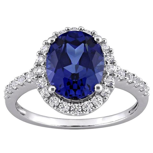 Stella Grace 10k White Gold Lab-Created Blue & White Sapphire Halo Ring, Womens Product Image