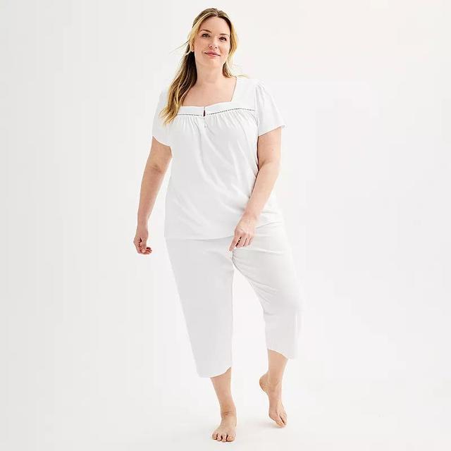 Plus Size Croft & Barrow Short Sleeve Pajama Top & Pajama Pants Sleep Set, Womens White Tiger Product Image