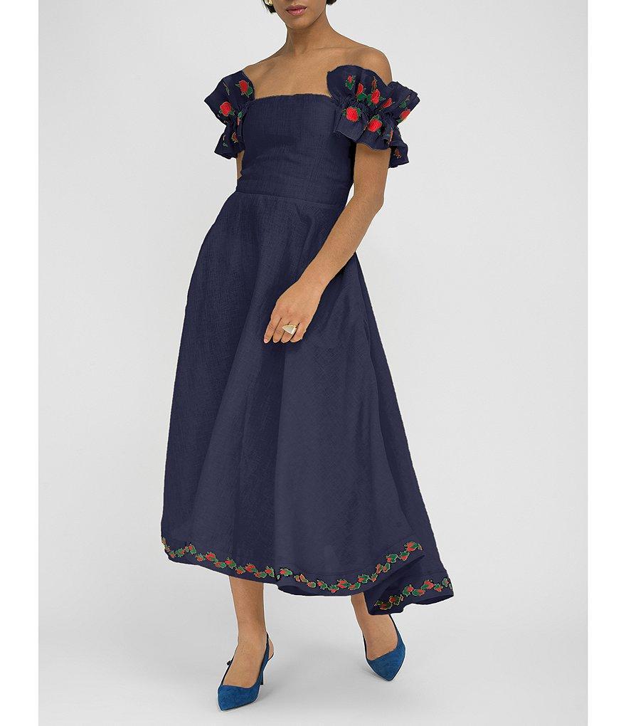 Fanm Mon Alanya On Or Off-the-Shoulder Embroidered Linen Midi Dress Product Image