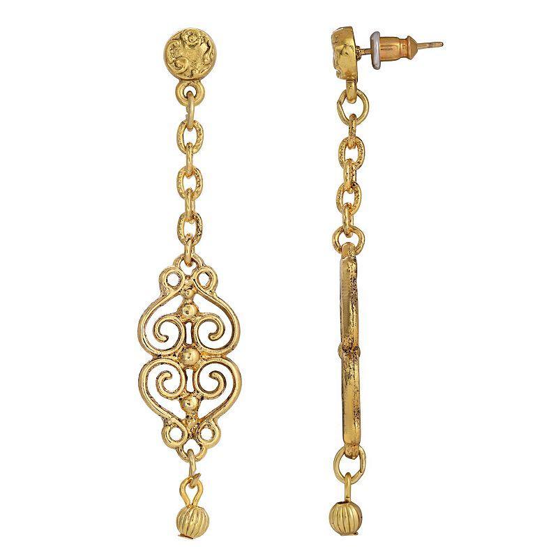 1928 Gold Tone Filigree Chain Drop Earrings, Womens Product Image