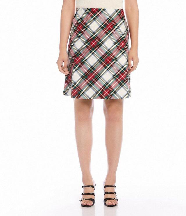 Karen Kane Woven Tartan Plaid Print Bias Cut Pull-On Pencil Skirt Product Image