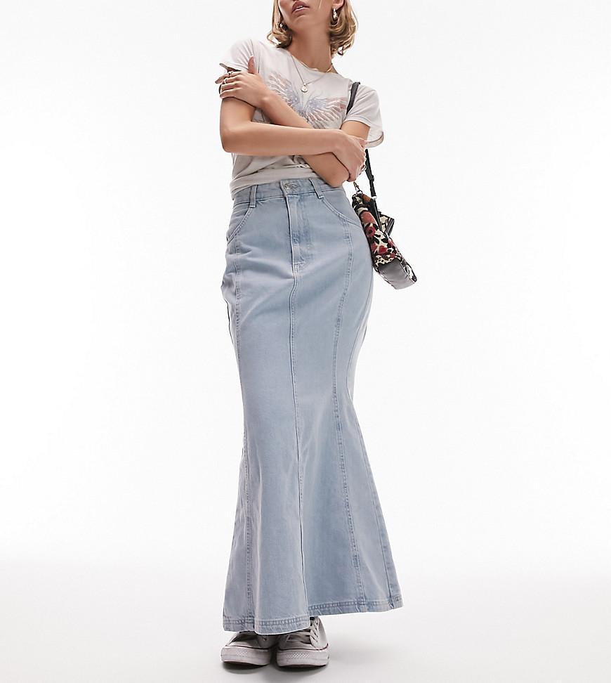 Topshop Petite high waist denim fishtail skirt in bleach Product Image