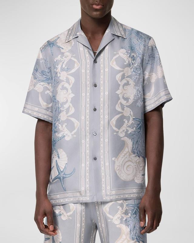 Mens Printed Silk Camp Shirt Product Image