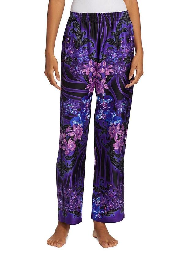 Womens Floral-Printed Silk Pajama Pants Product Image