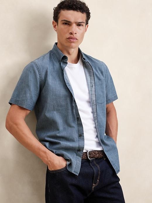 Slim Frosted Coated Chambray Shirt Product Image