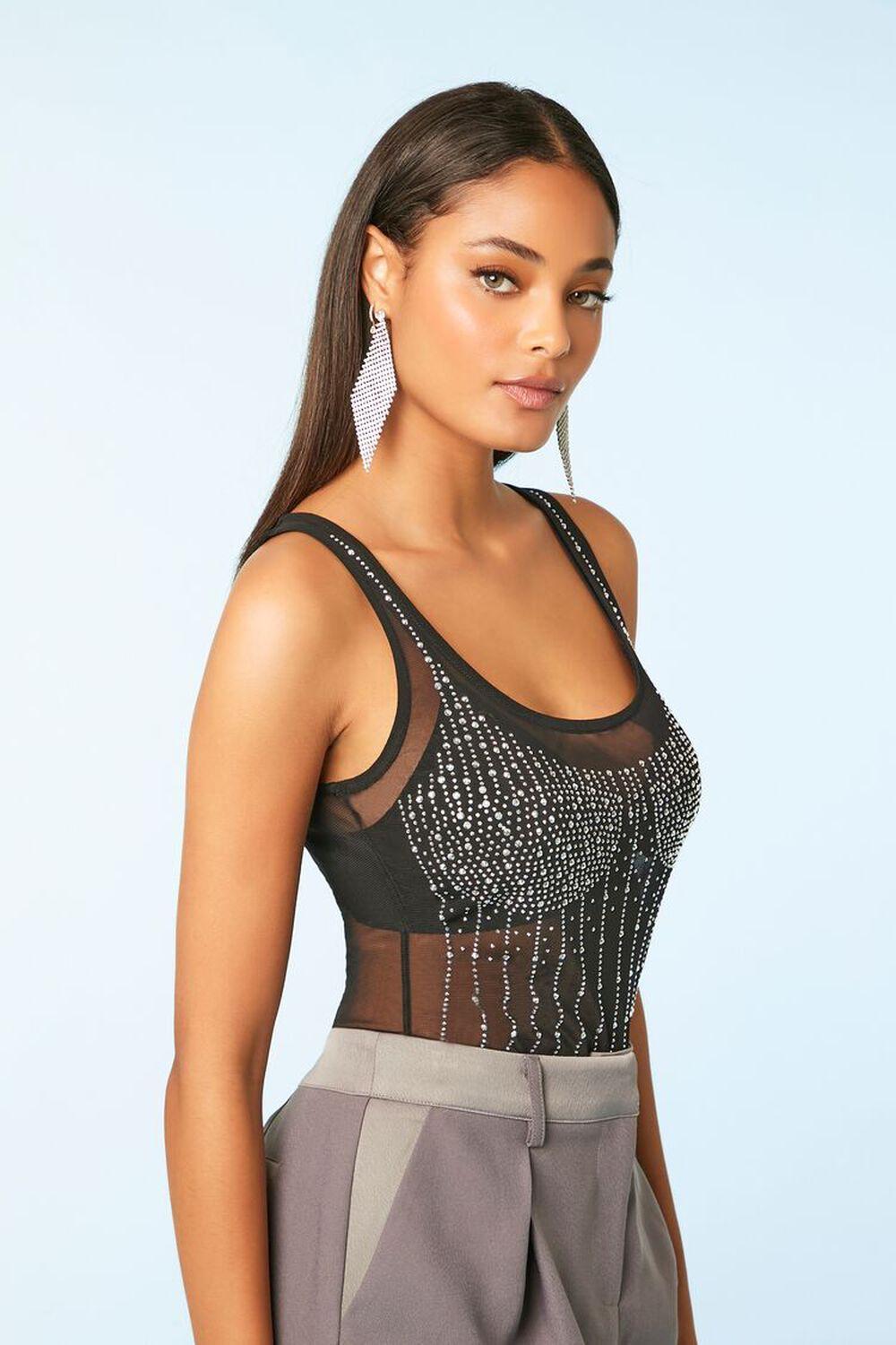 Rhinestone Sheer Tank Bodysuit | Forever 21 Product Image