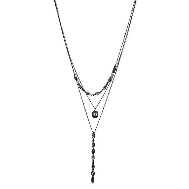 Nine West Black Tone & Simulated Crystal Multi-Layered Necklace, Womens Product Image