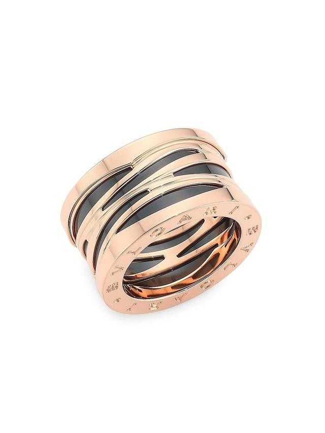 Womens B. zero1 Design Legend 18K Rose Gold & Black Ceramic 4-Band Ring Product Image