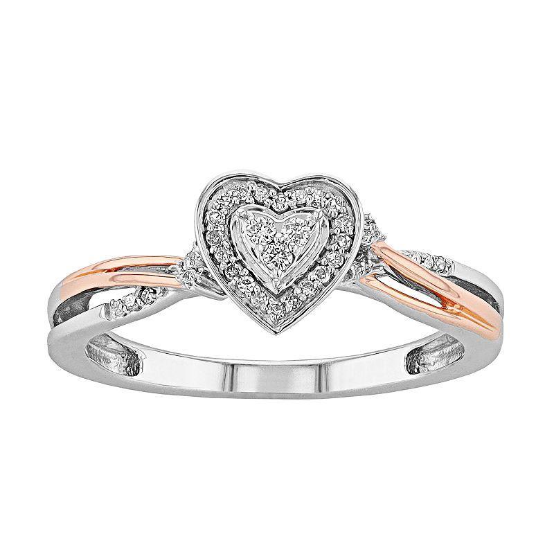 Always Yours 14k Rose Gold Over Silver 1/10 Carat T.W. Diamond Heart Promise Ring, Womens White Product Image