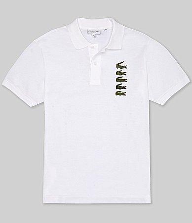 Lacoste Pique Stacked Croc Logo Short Sleeve Polo Shirt Product Image