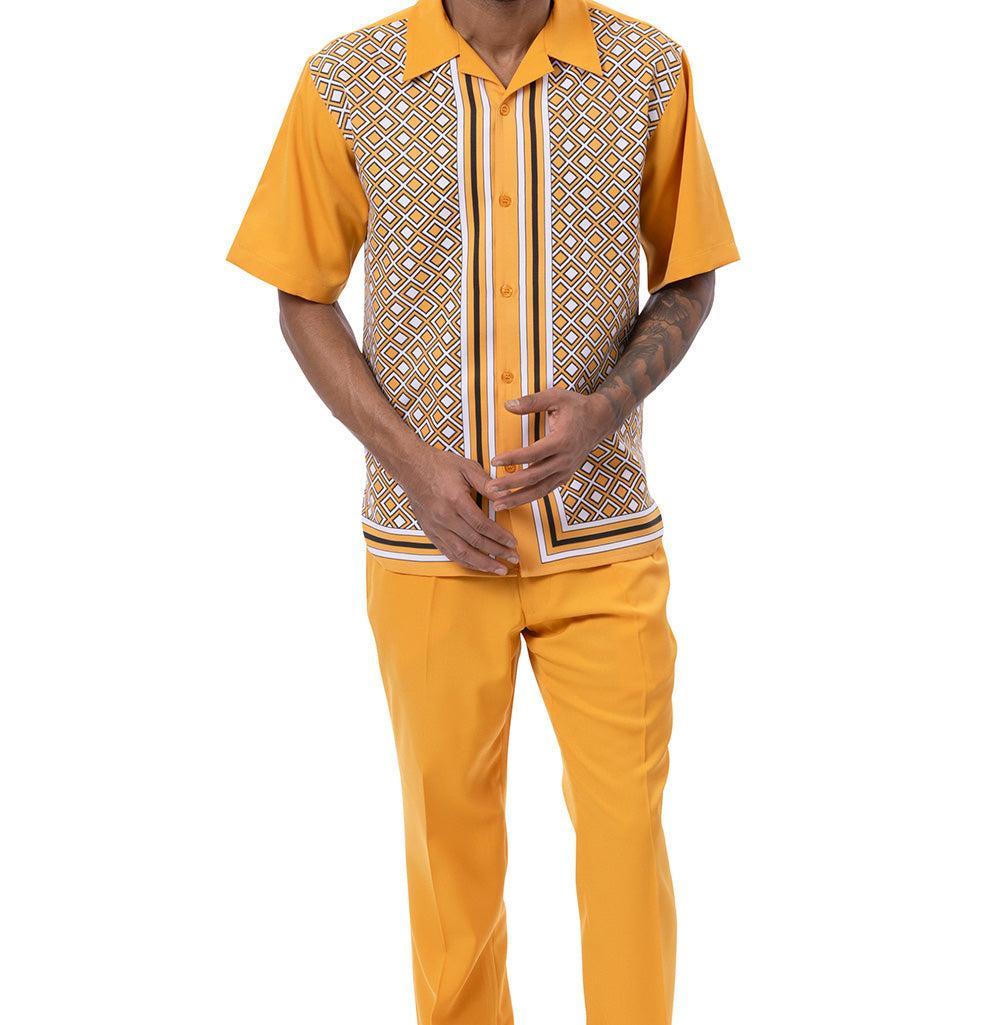 Gold Mini Windowpane Walking Suit 2 Piece Short Sleeve Set Product Image