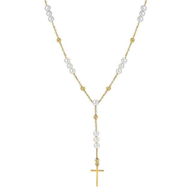 PearLustre by Imperial 14k Gold Over Sterling Silver Freshwater Cultured Pearl & Textured Bead Cross Y Necklace, Womens 14k Gos Product Image