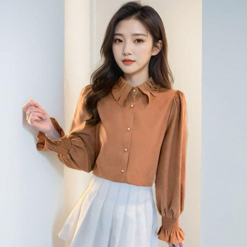 Long-Sleeve Plain Blouse Product Image