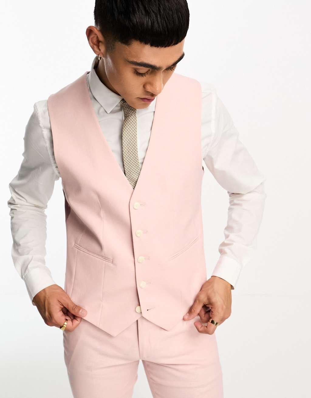 ASOS DESIGN skinny linen mix vest Product Image