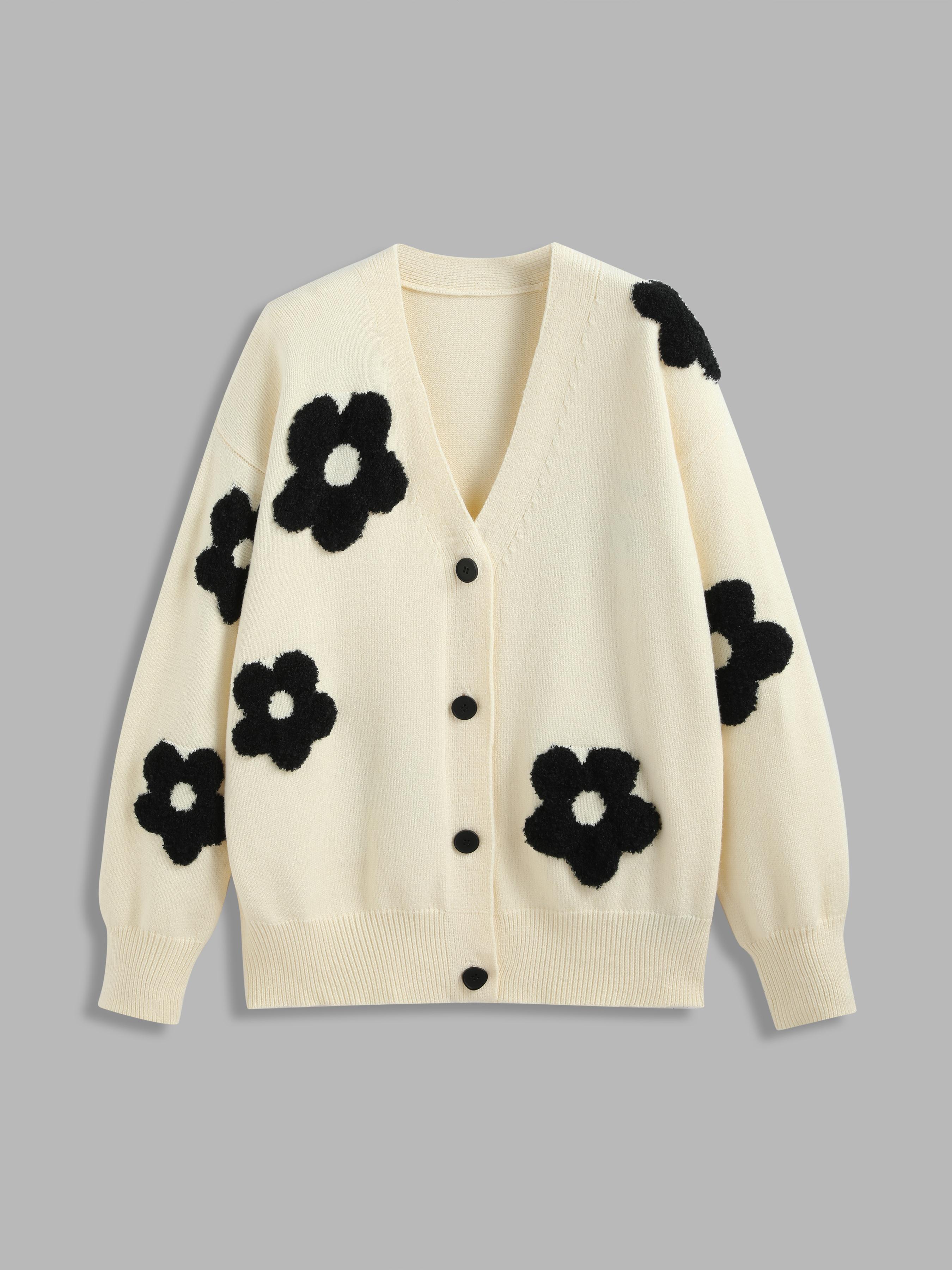 V-neck Graphic Floral Button Cardigan Product Image