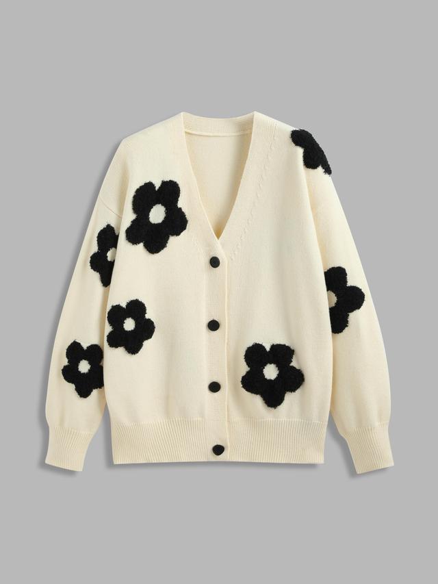 V-neck Graphic Floral Button Cardigan Product Image