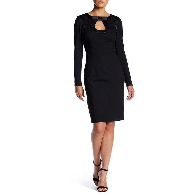 Womens Focus By Shani Bow Keyhole Long Sleeve Knit Dress Product Image