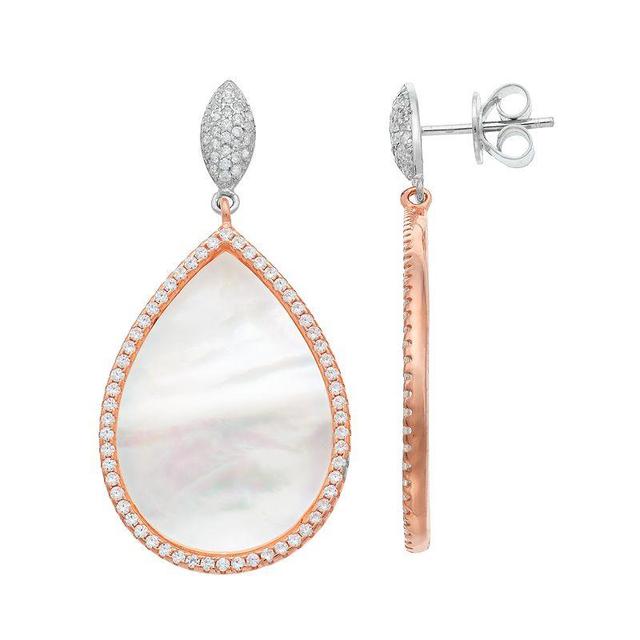 14k Rose Gold Over Silver Mother-of-Pearl & Cubic Zirconia Teardrop Earrings, Womens, White Product Image