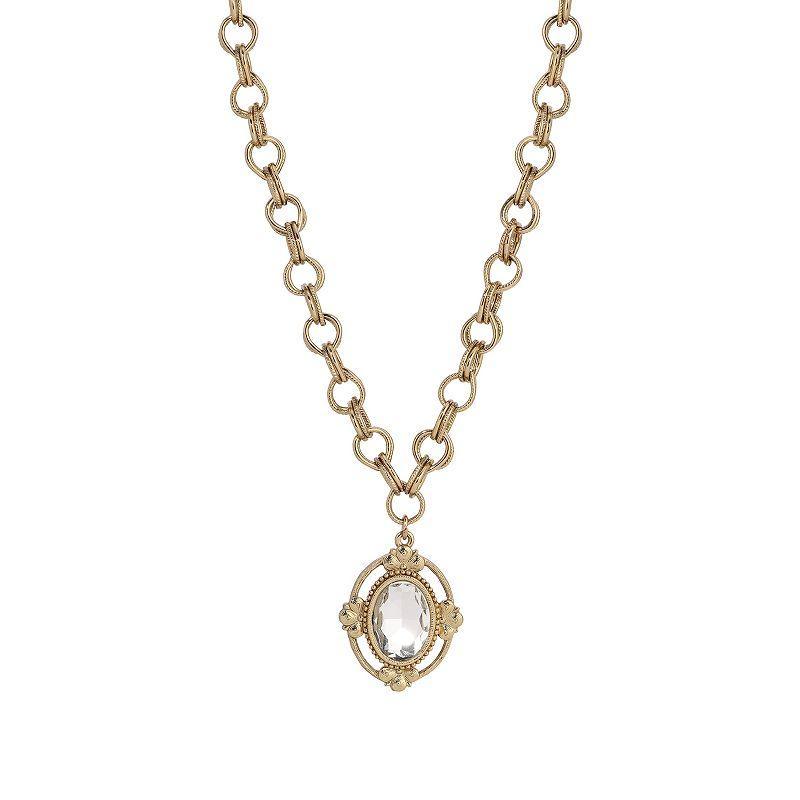 1928 Gold Tone Crystal Faceted Oval Pendant Necklace, Womens, White Product Image