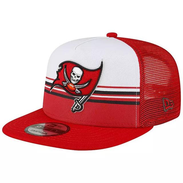 Mens New Era /Red Tampa Bay Buccaneers Striped A-Frame 9FIFTY Trucker Snapback Hat Product Image