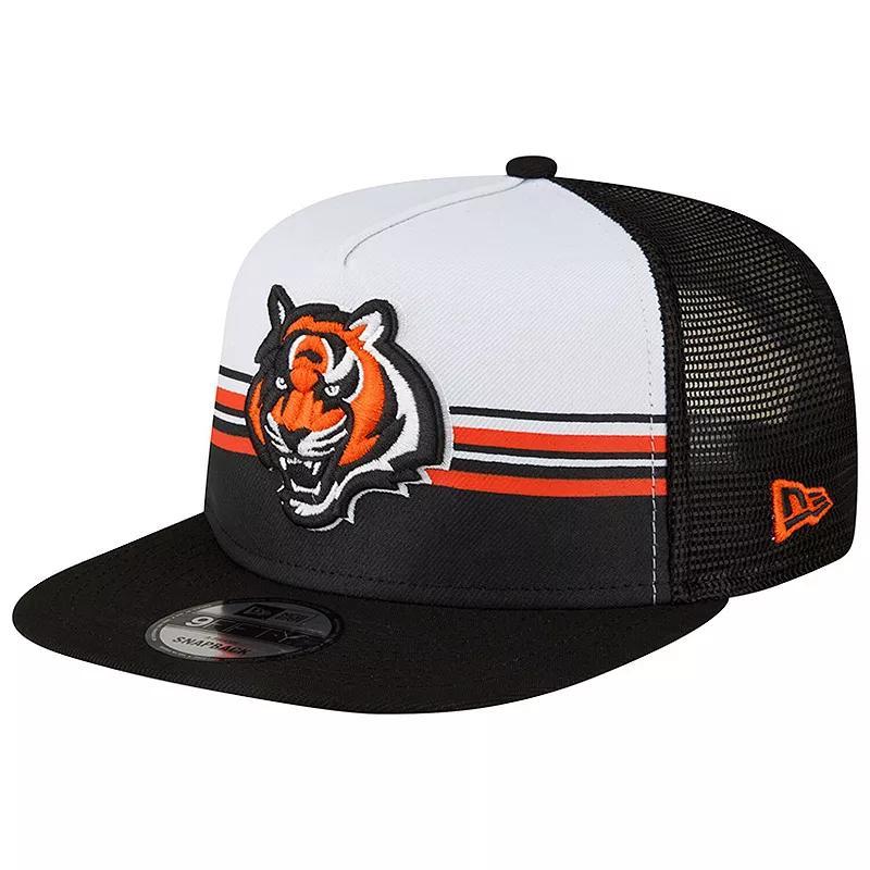 Mens New Era /Black Cincinnati Bengals Striped A-Frame 9FIFTY Trucker Snapback Hat Product Image