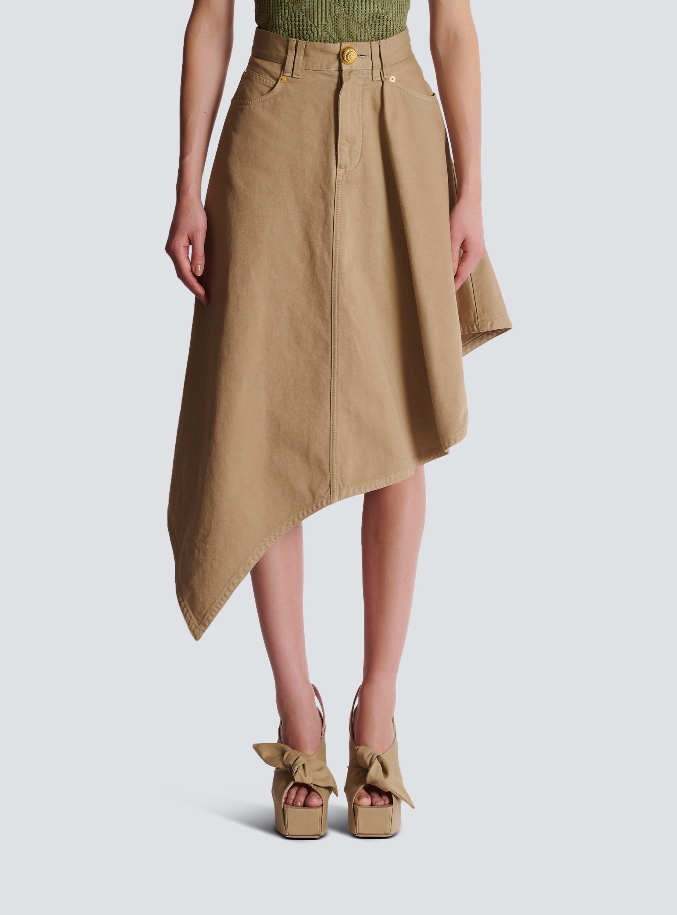 Asymmetrical pleated skirt in cotton canvas Product Image