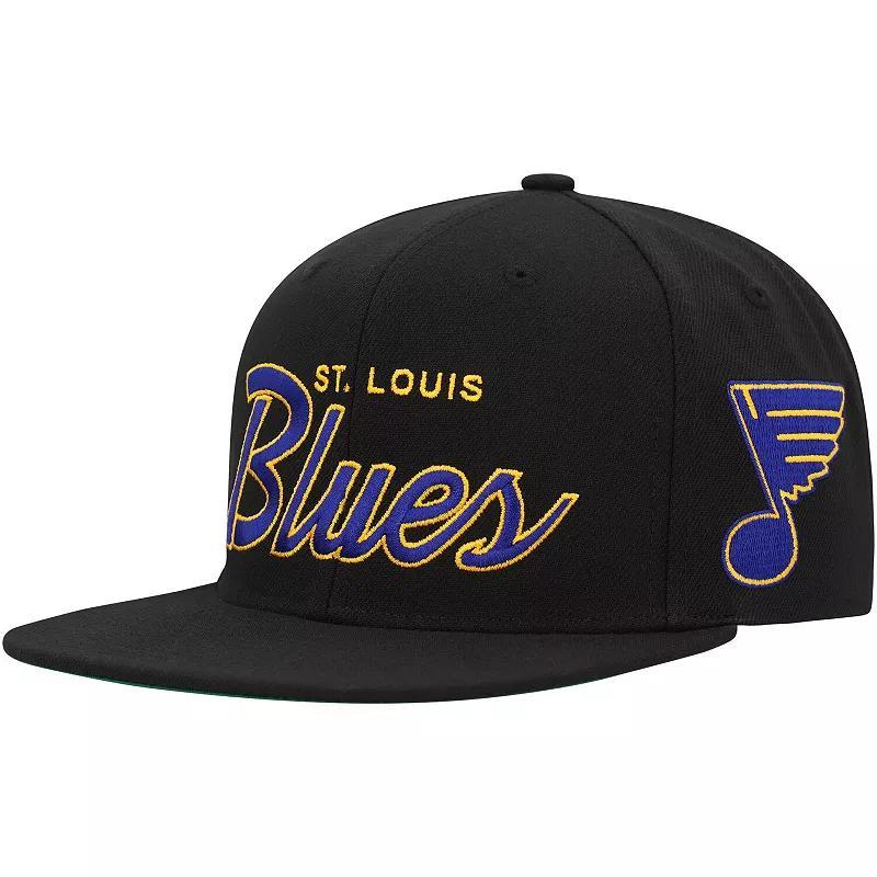 Mens Mitchell & Ness Black St. Louis Blues Core Team Script 2.0 Snapback Hat Product Image