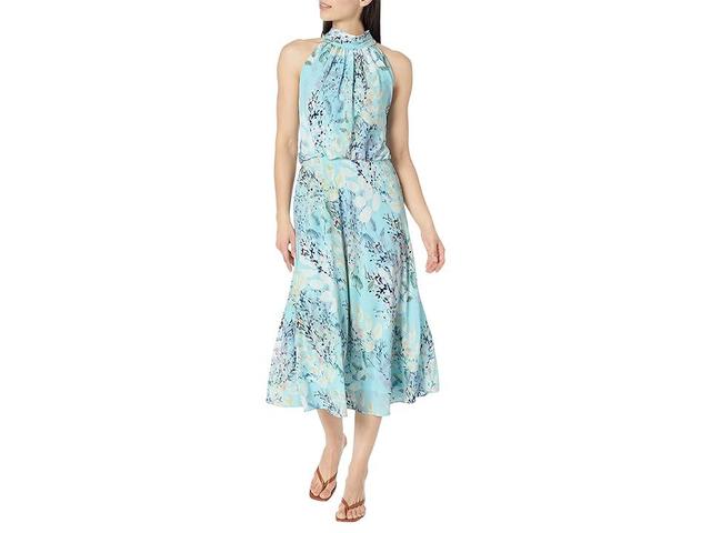 Adrianna Papell Mock Neck Printed Water Color Midi Dress (Light Multi) Women's Dress Product Image