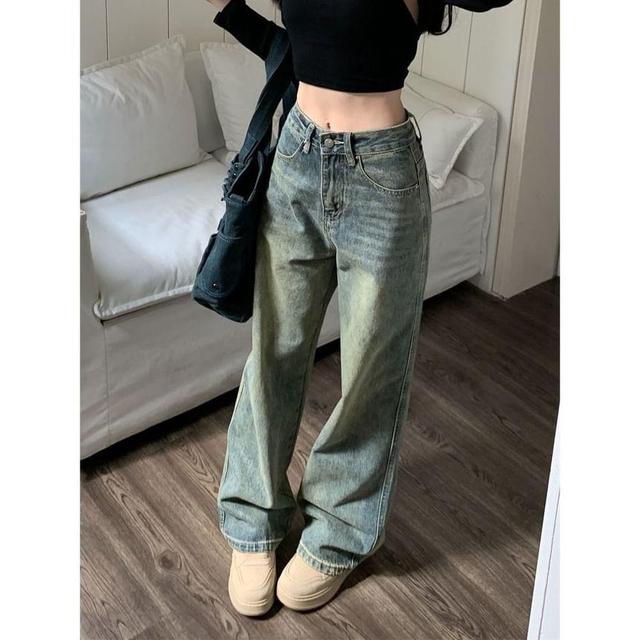 High Rise Washed Loose-Fit Wide-Leg Jeans Product Image