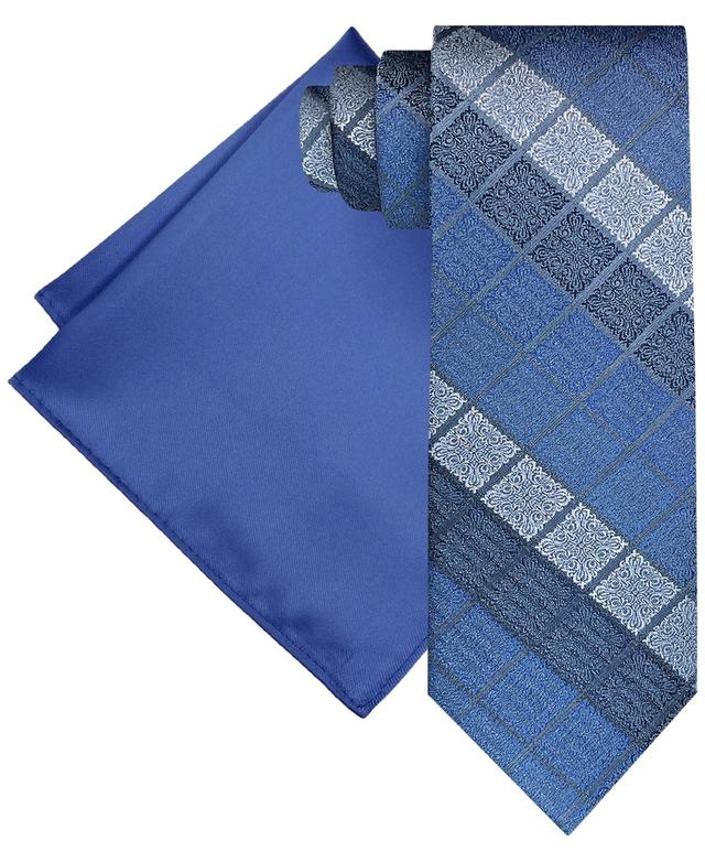 Steve Harvey Mens Extra Long Ornate Block Tie & Solid Pocket Square Set Product Image