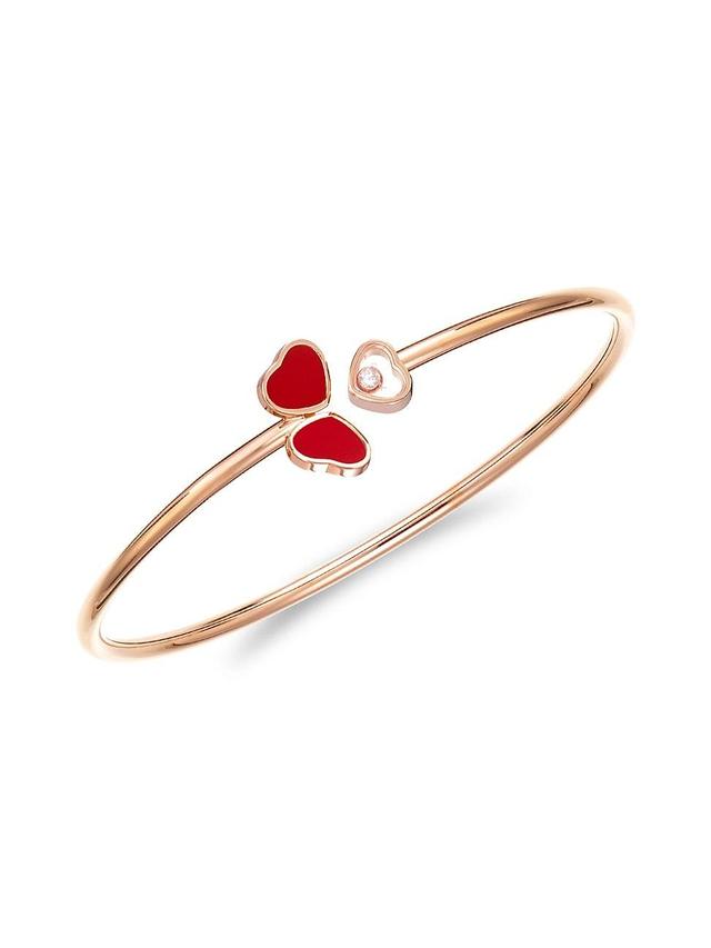 Womens Happy Hearts Wings 18K Rose Gold & Diamond Bangle Product Image