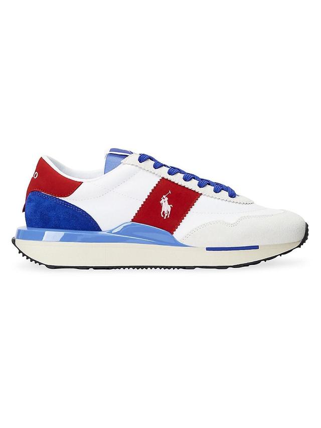 Polo Ralph Lauren Mens Train 89 Paneled Lace-Up Sneakers - White/blue Product Image