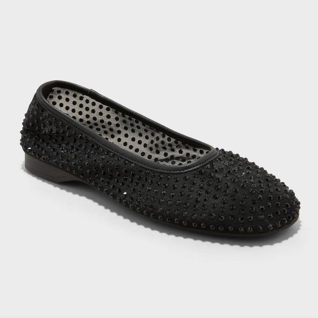 Womens Mel Rhinestone Mesh Ballet Flats - A New Day Black 5 Product Image