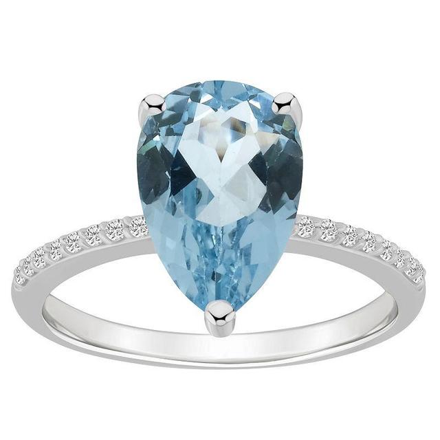 Alyson Layne 14k White Gold Pear Shape Sky Blue Topaz & 1/10 Carat T.W. Diamond Ring, Womens Product Image