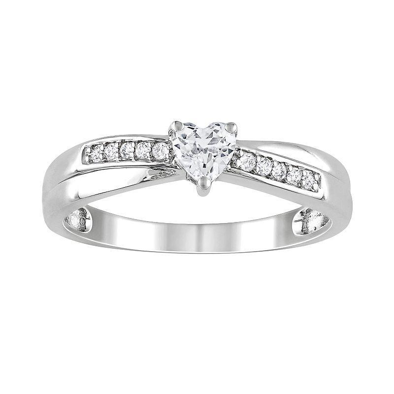 Stella Grace Sterling Silver Lab-Created White Sapphire and Diamond Accent Crisscross Heart Ring, Womens Product Image