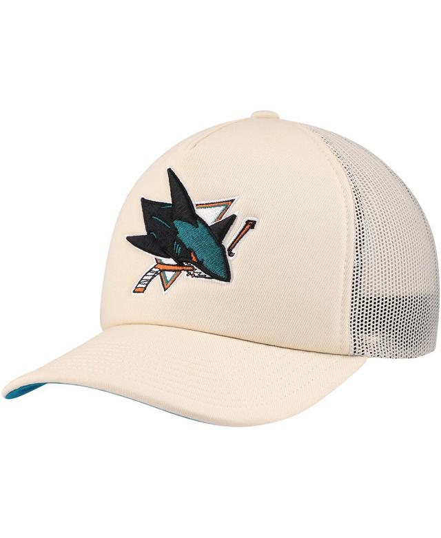 Mens Mitchell & Ness Cream San Jose Sharks Foam Front Trucker Adjustable Hat Product Image