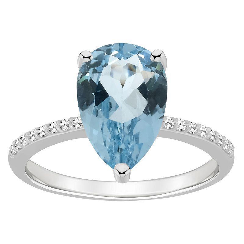 Alyson Layne Sterling Silver 10 mm x 8 mm Pear Shape Gemstone & 1/10 Carat T.W. Diamond Ring, Womens Blue Topaz Product Image