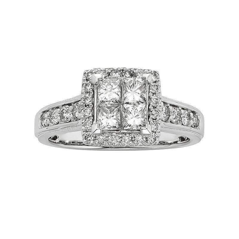 The Regal Collection IGL Certified Diamond Square Halo Engagement Ring in 14k White Gold (1 ct. T.W.), Womens Product Image