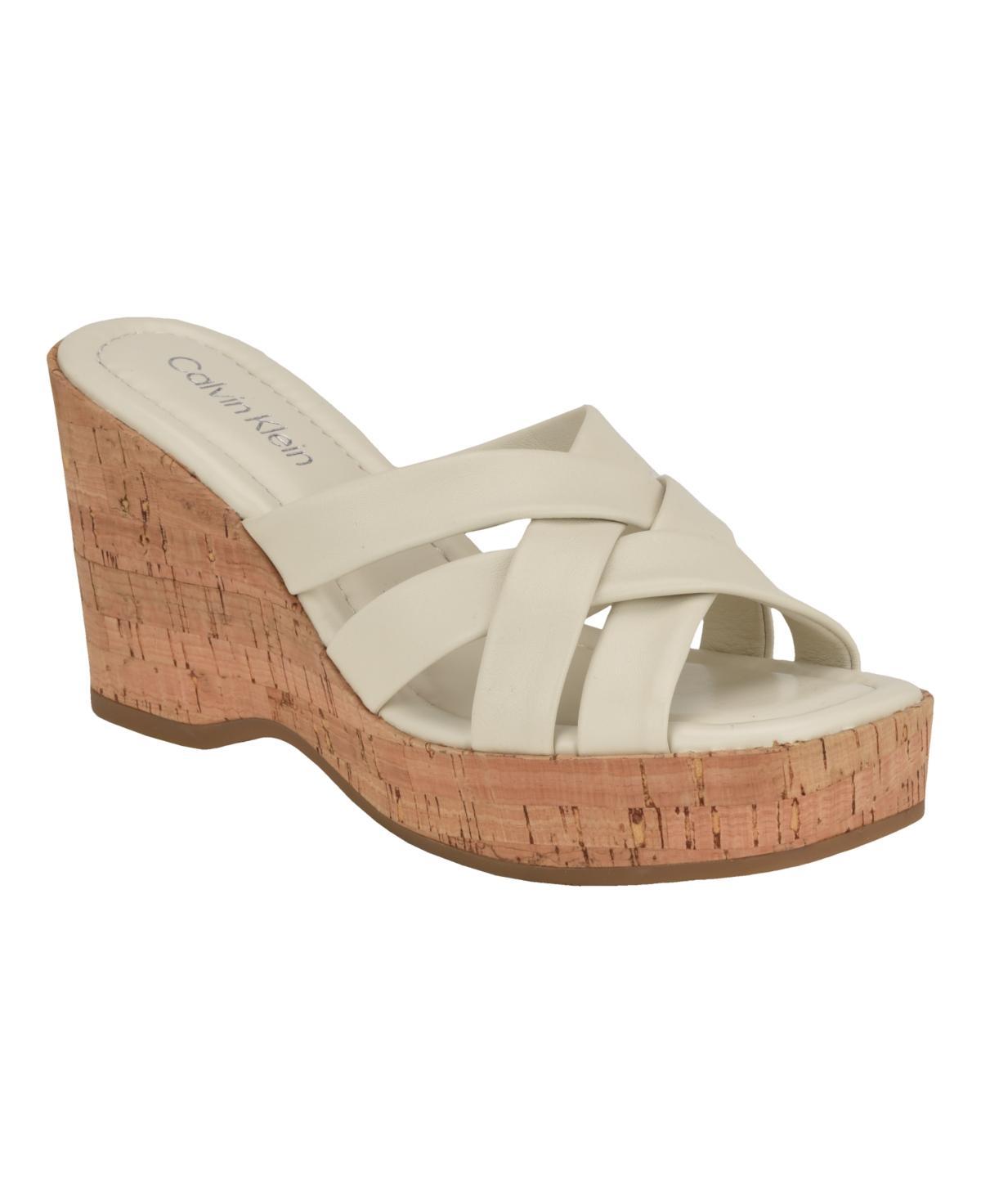 Calvin Klein Womens Hayes Slip-On Cork Wedge Sandals Product Image