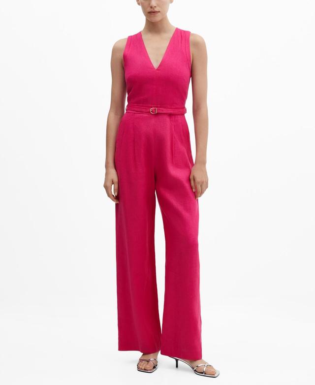 Mango Womens Belt Linen Jumpsuit Product Image