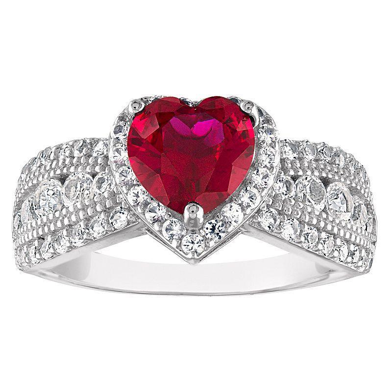 Designs by Gioelli Sterling Silver Lab-Created Ruby Heart Ring, Womens Product Image