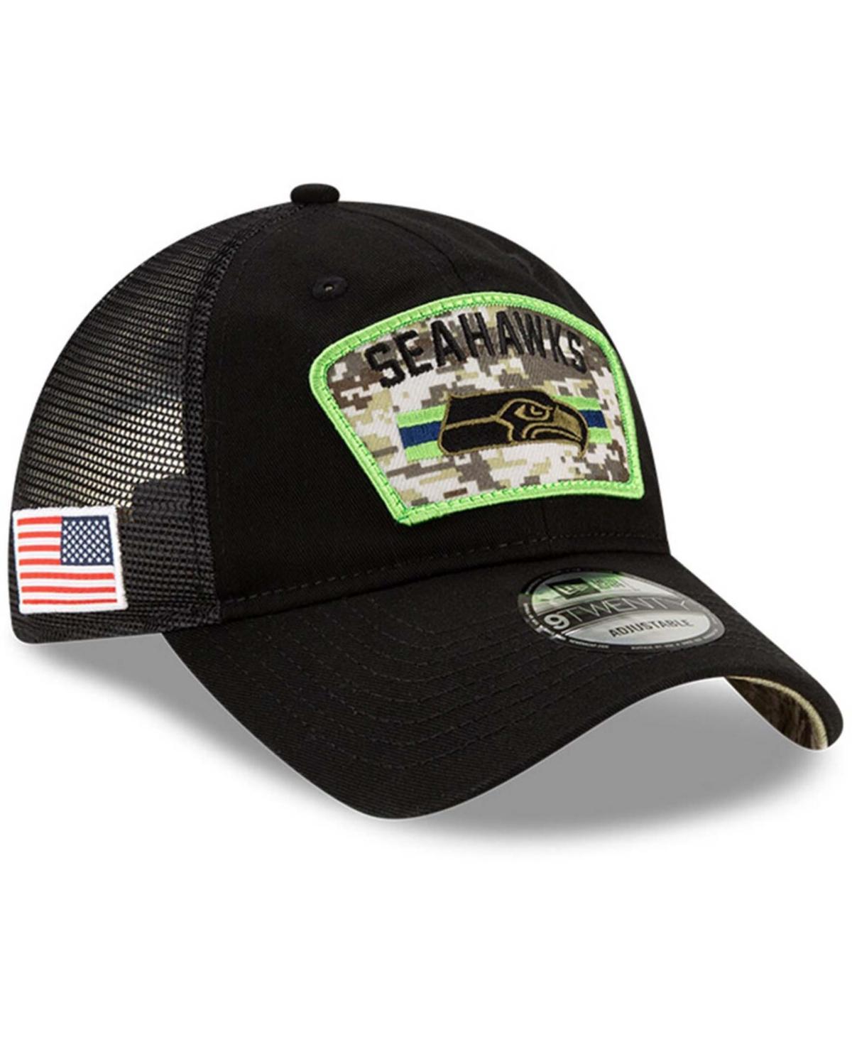 Mens Black Seattle Seahawks 2021 Salute To Service Trucker 9TWENTY Adjustable Hat Product Image