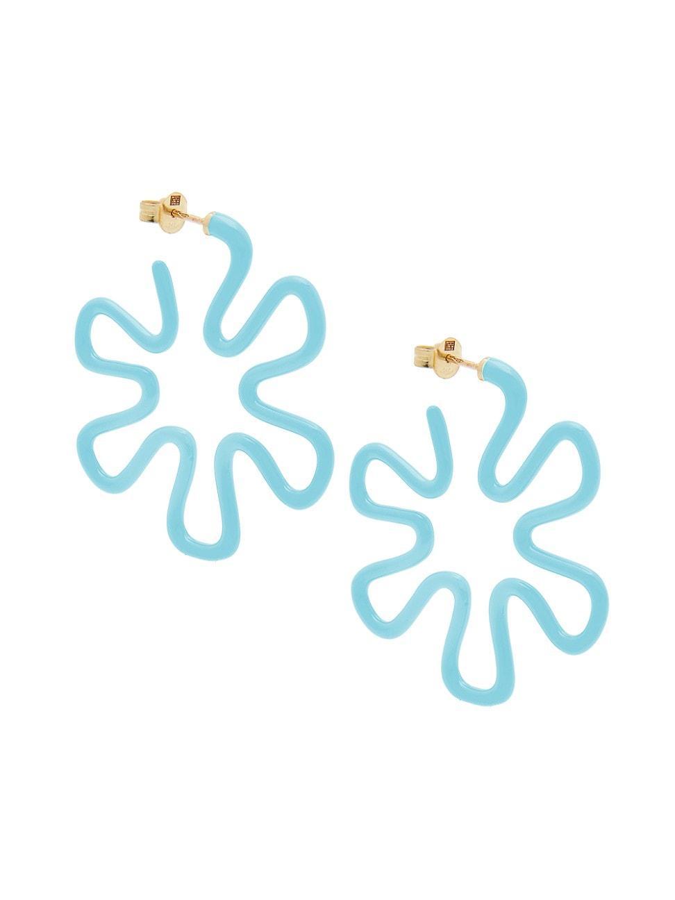 Womens Iconic 9K Gold & Enamel Flower Hoop Earrings Product Image