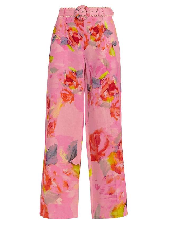 Womens Belted Floral Wide-Leg Pants Product Image