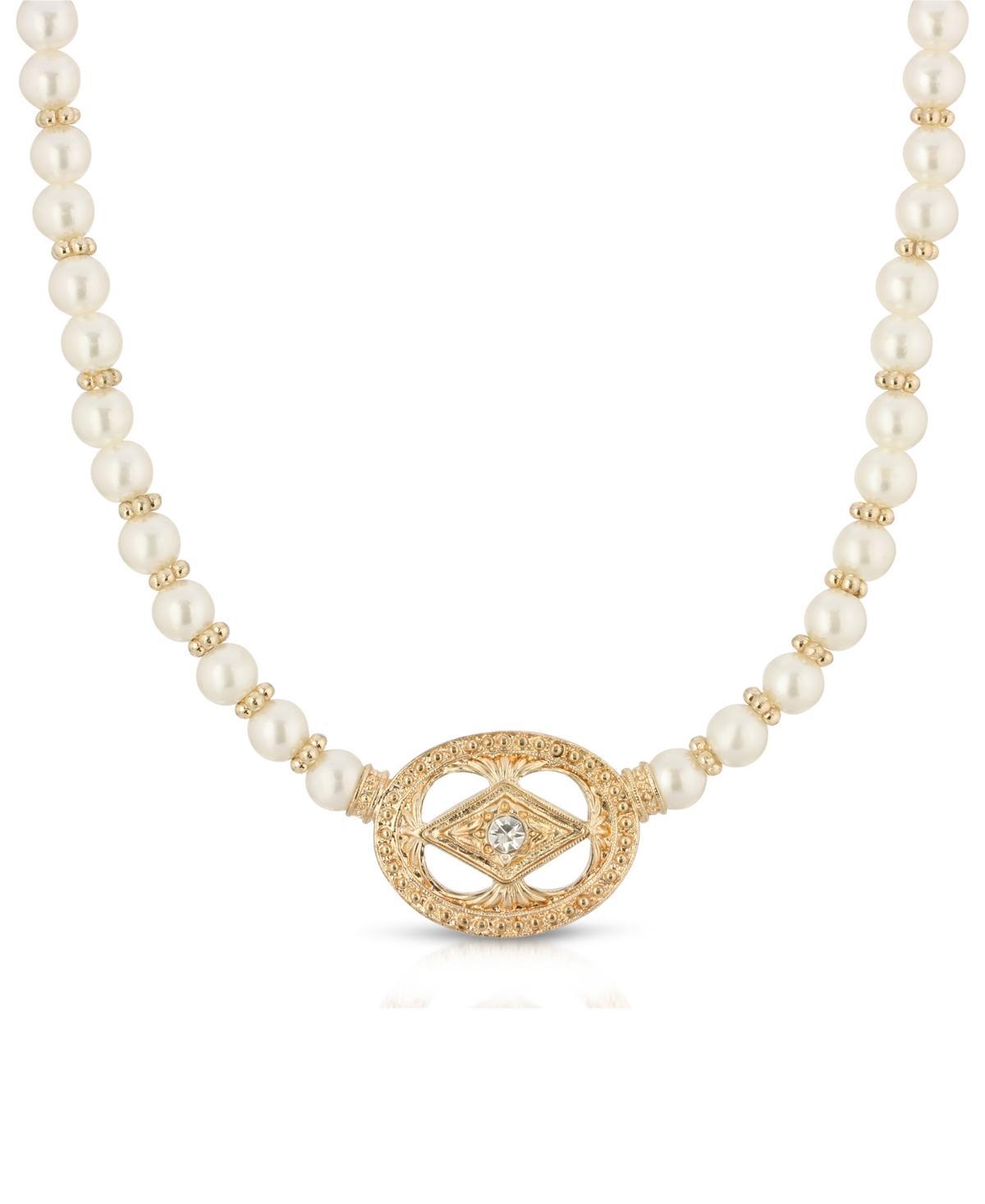 1928 Gold-Tone Costume Pearl & Crystal Pendant Necklace, Womens, White Product Image