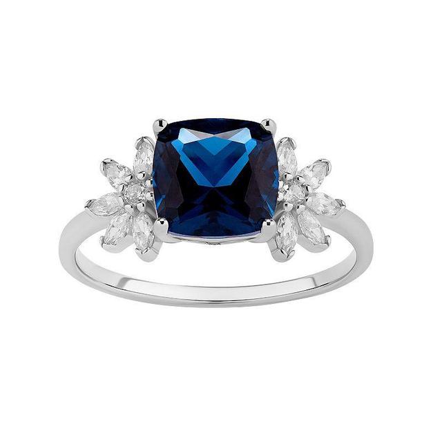 PRIMROSE Sterling Silver Simulated Sapphire & Cubic Zirconia Cushion Ring, Womens Sterling Blue Product Image