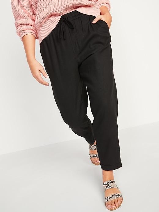 High-Waisted Linen-Blend Straight Cropped Pants product image